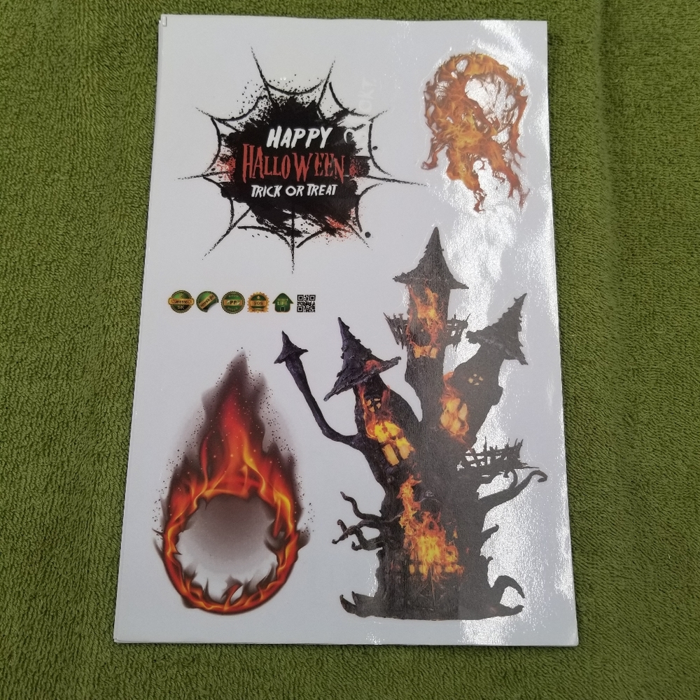 Halloween Decorations 10 Pages of Fiery Decals + 3 Packages of 3D Bats New